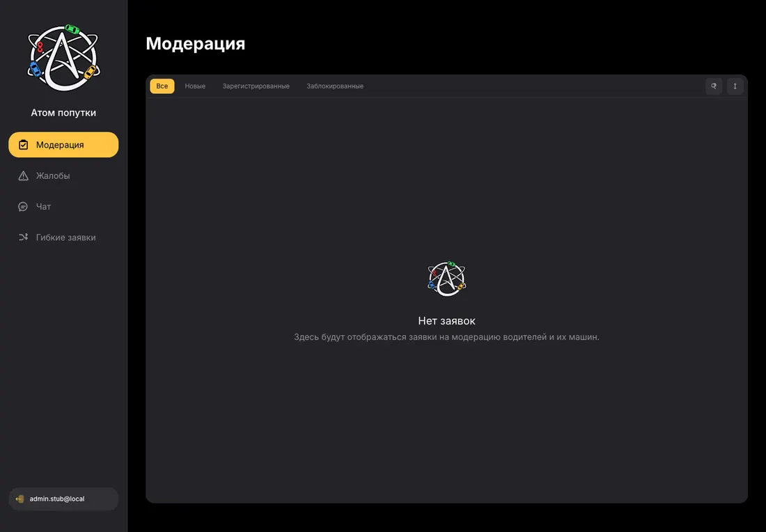 Atom Admin – Админ-панель для сервиса попутчиков